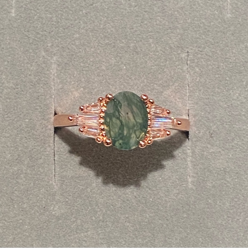 Moss Agate Rose Gold 925 Ring